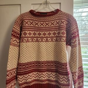 J. Crew Men's Vintage Red and Cream Crewneck Sweater 100%wool